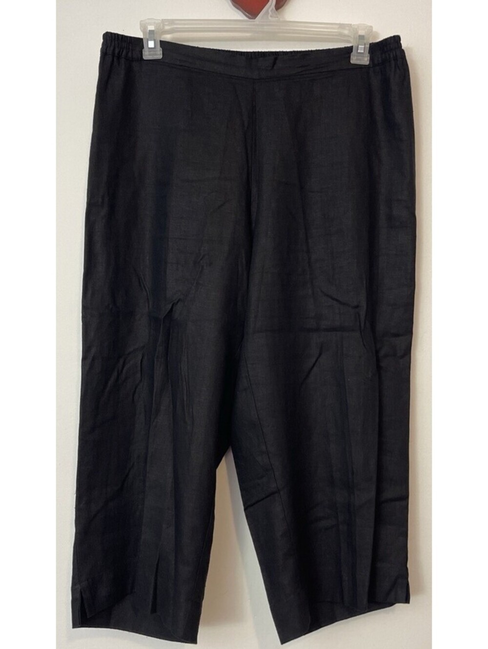 Kim Rogers Womens 16w Black Linen Elastic-Waist Wide-Leg Pull-On Capri! A2324